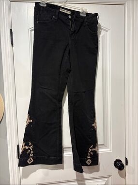 Black Embroidered Flare Jeans